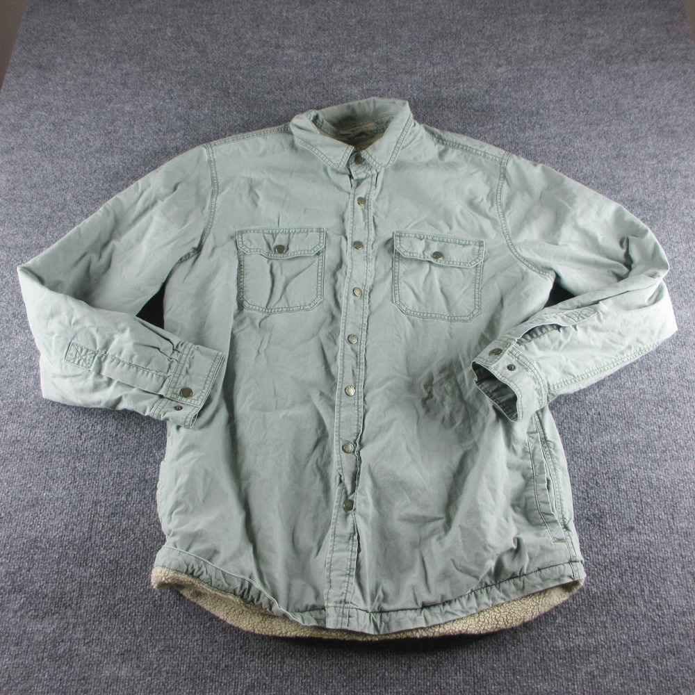 L.L. Bean Jacket Mens‎ LT Green Snap Front Sherpa Lined Shirt Jacket Workwear